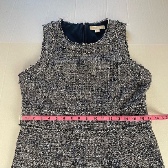 Michael Kors Tweed Frayed Sheath Dress Blue Gray Sleeveless Size 12 - Picture 9 of 12